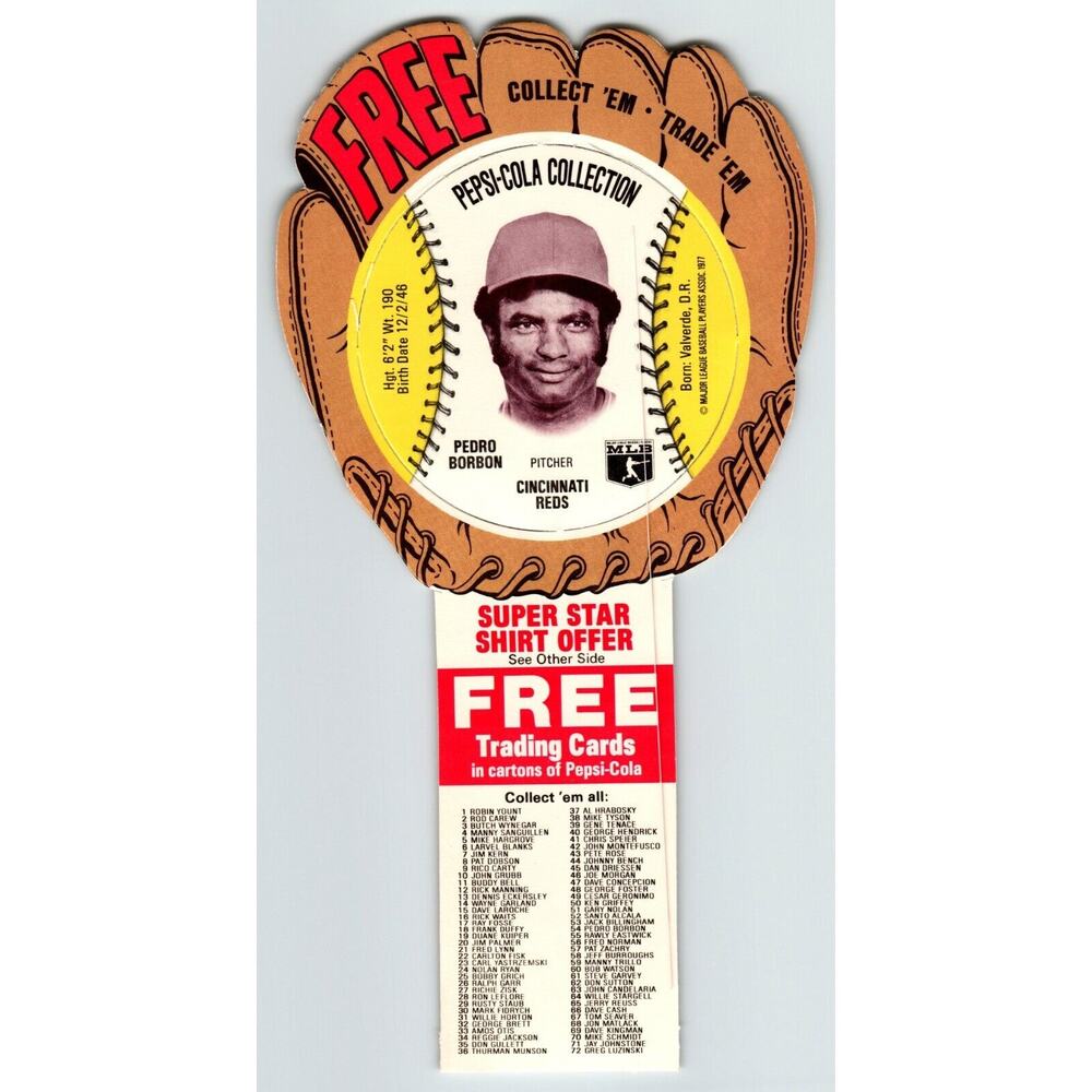 Pepsi-Cola Baseball Trading Card 1977 Pedro Borbon Cincinnati Reds MLB Trade